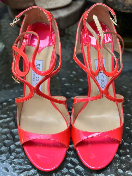 Jimmy Choo Shoes - Jimmy Choo Lance Neon Pink Patent Leather Strappy Sandals